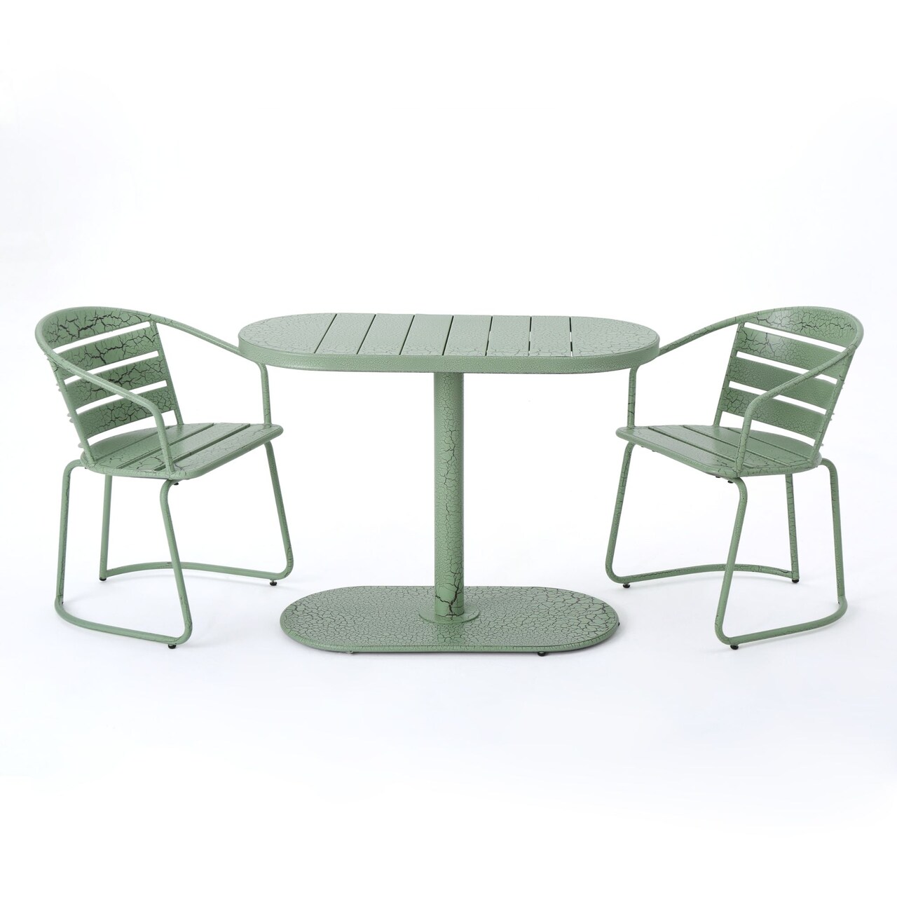 Contemporary Home Living 3-Piece Crackle Green Contemporary Outdoor Furniture Patio Bistro Set